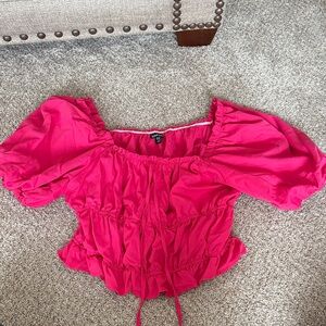 Boohoo Vibrant Pink Puff Sleeve Blouse